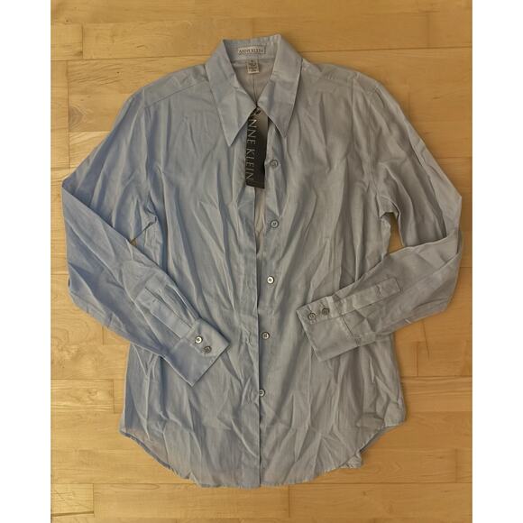 VTG Anne Klein Semi Sheer Light Blue Bottom down Collared Shirt M - Picture 1 of 3